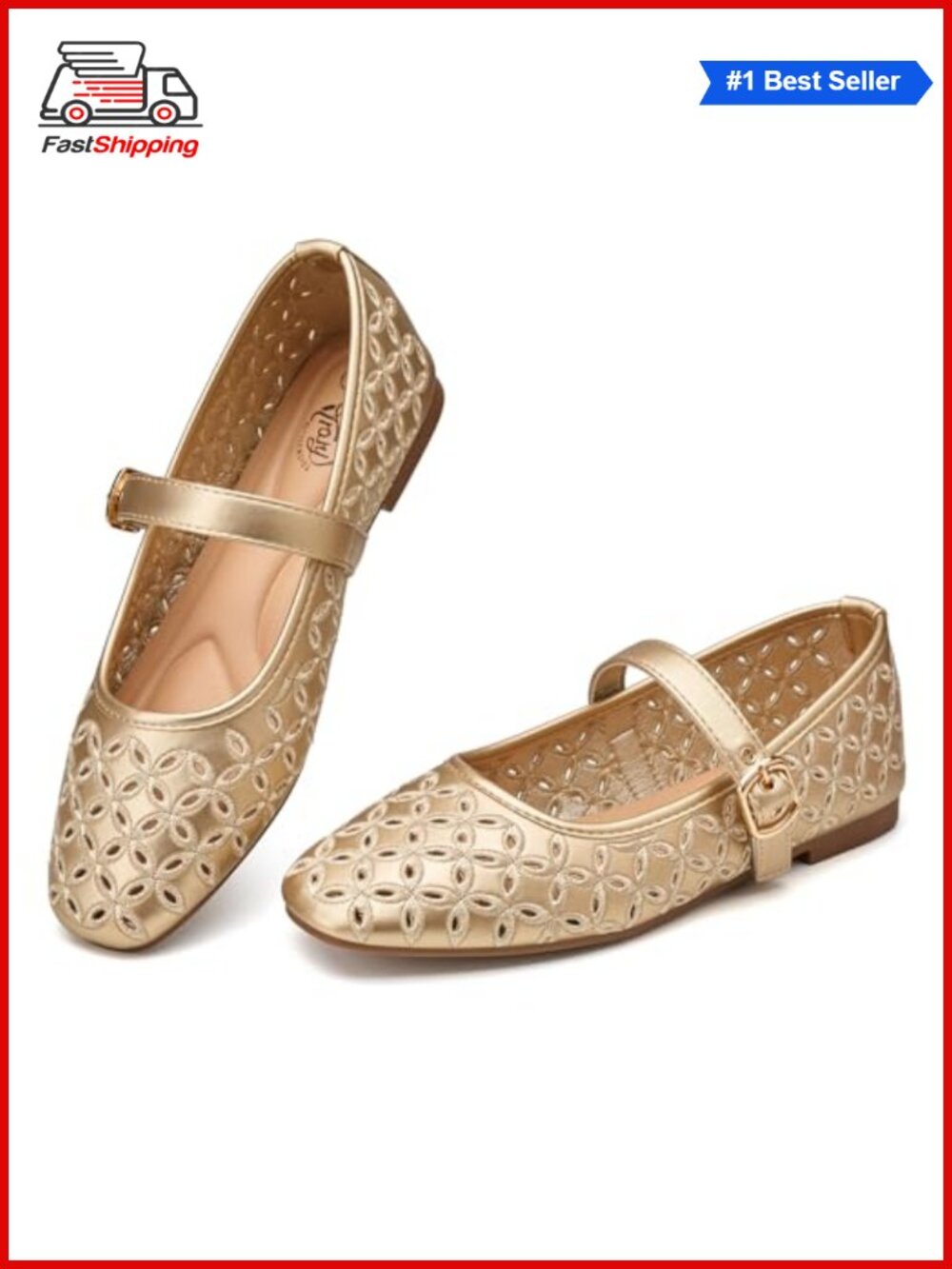 Hollow Cutout Mary Jane Flats Ankle Strap Memory Foam Comfort Dressy